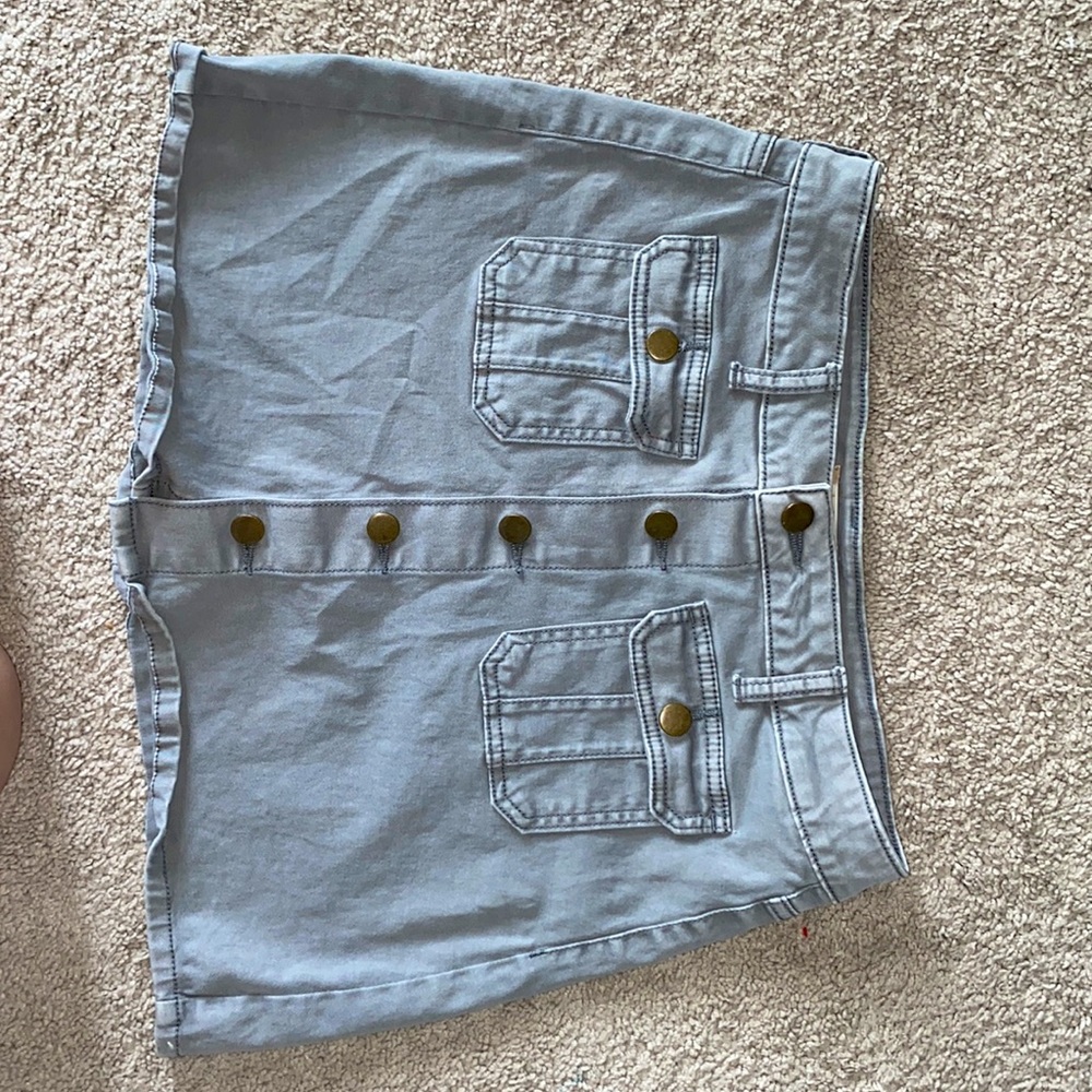 gray denim button down skirt